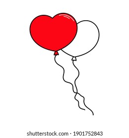 Balloons hearts. Red and white balloons. Valentine's Day. Declaration of love. Happy Birthday. Vector hand drawn illustration. For greeting card, sticker, holiday design, poster, flyer.