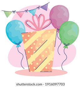 balloons helium and gift acuarela birthday icons vector illustration design
