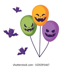 balloons helium of halloween on white background vector illustration design