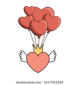 balloons helium and heart with wings vector illustration design