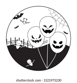 balloons helium with icons in scene halloween vector illustration design