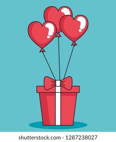 balloons helium in shape heart with gift