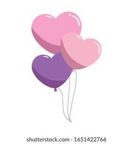 balloons helium in shape heart isolated icon vector illustration design