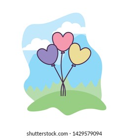 balloons helium in shape heart in landscape