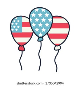 balloons helium with usa flag line and fill style vector illustration design