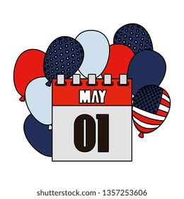 balloons helium with USA flag and may 1 calendar