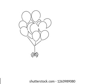 Balloons holding a ribbon isolated line drawing, vector illustration design. Christmas collection.