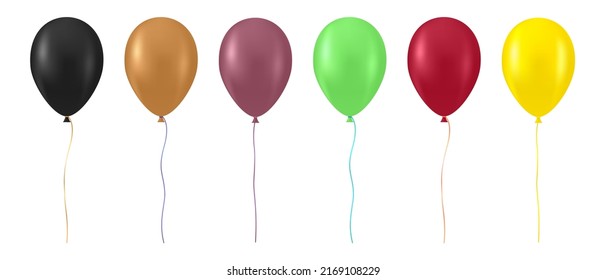 Globos para decoraciones de vacaciones. Ilustración vectorial 3D con un estilo realista. Globos de helio con colores diferentes