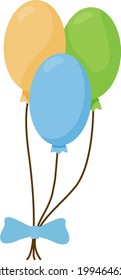 balloons for the holiday of different colors on a rope with a bow