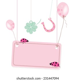 Balloons, horseshoe, clover, ladybird vector good luck card 