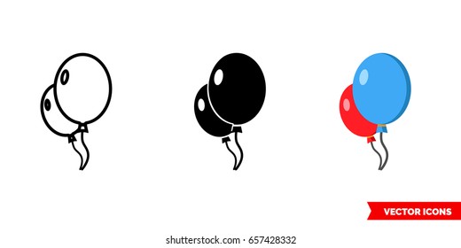 Balloons icon of 3 types: color, black and white, outline. Isolated vector sign symbol.
