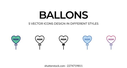 globos Icono Diseño en estilo Cinco con Accionamiento Editable. Línea, Sólido, Línea plana, Color de tono Duo y Línea de degradado de color. Adecuado para diseño de páginas Web, aplicaciones móviles, UI, UX y GUI.