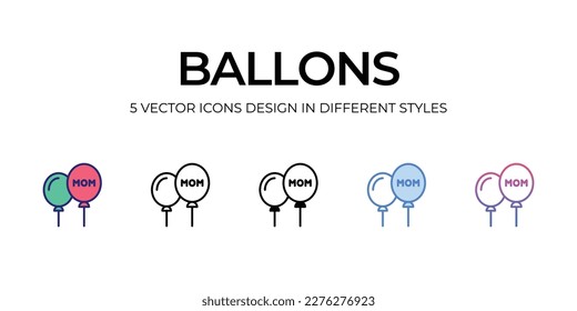 globos Icono Diseño en estilo Cinco con Accionamiento Editable. Línea, Sólido, Línea plana, Color de tono Duo y Línea de degradado de color. Adecuado para diseño de páginas Web, aplicaciones móviles, UI, UX y GUI.