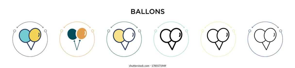 Balloons icon in filled, thin line, outline and stroke style. Vector illustration of two colored and black balloons vector icons designs can be used for mobile, ui, web