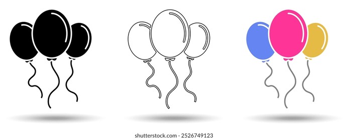 Balloons icon. Balloons icon on a white background, isolated. The icon has three uses in applications and websites. Vector illustration. Balloons icon on a white background.
