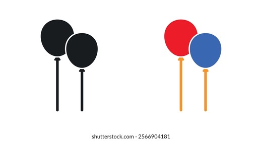 Balloons icon set in black and colored