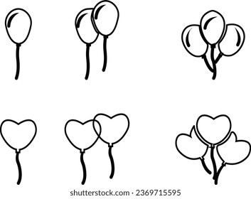 Balloons Icon Set Vector Design. Party and Celebration Line Icon Design