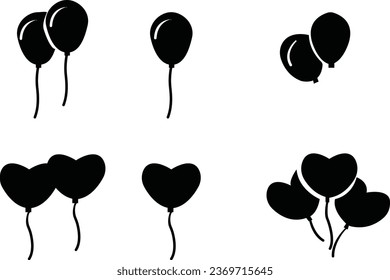 Balloons Icon Set Vector Design. Party and Celebration Line Icon Design