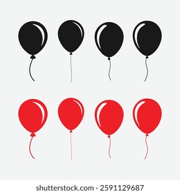 Balloons Icon Silhouette. Floating Balloons Outline Symbol. Celebration Balloons Silhouette Set. Balloons Icon in Black.
