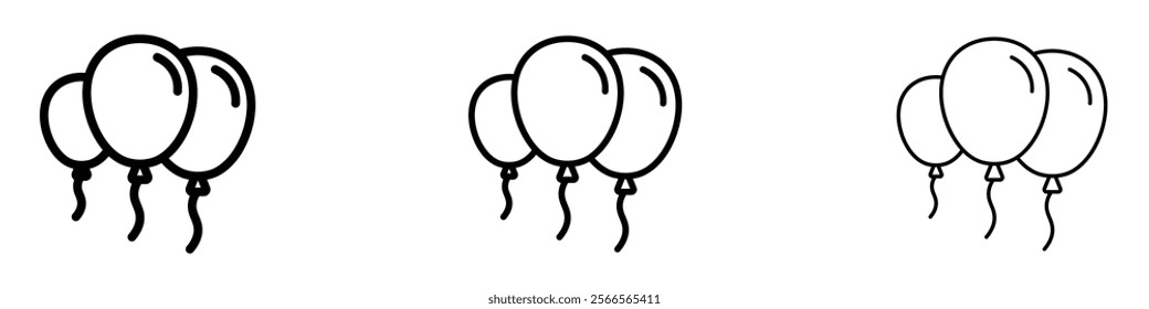 Balloons icon in tree different line stroke sizes.