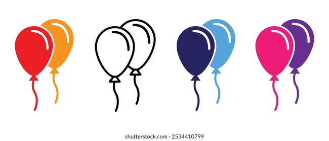 Diseño del Vector del icono de los globos con el fondo blanco, iconos del globo del partido. Evento de celebración de cumpleaños.