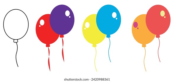 Balloons icon vector set isolated ontransparent background. Flying ballon with rope best for Birthday and party.