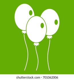 Balloons icon white isolated on green background. Vector illustration