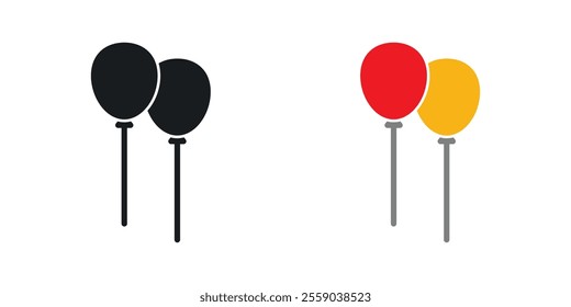 Balloons icons in black and colored version