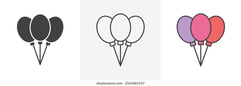 Balloons icons in black and colored versions