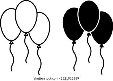 Balloons Icons. Black and White Vector Icons. Festive Balloons for Party. Holiday Concept