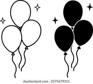 Balloons Icons. Black and White Vector Icons. Three Balloons for the Party. Brazilian Carnival Concept