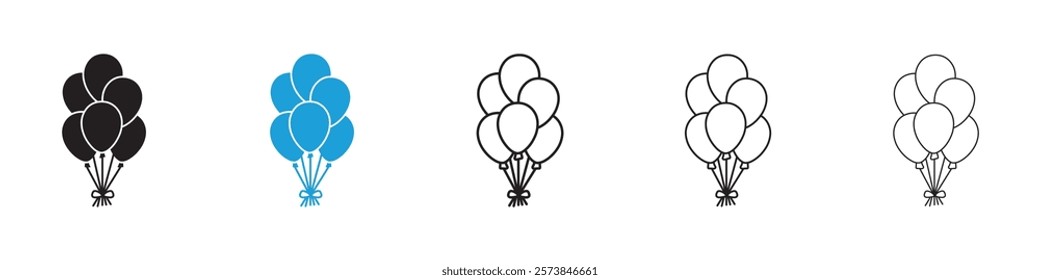 Balloons icons in filled and 3 stroke weights