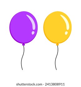 Iconos de globos. Plano, color, globos brillantes, globos en una cuerda. Iconos del vector