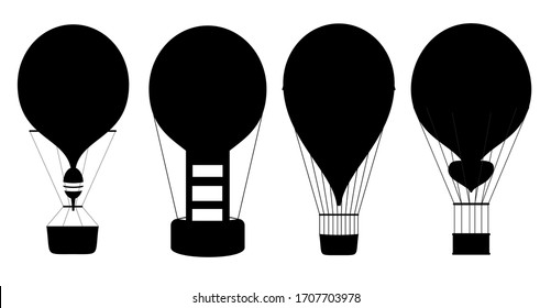 Balloons Icons. Hot air balloons silhouettes isolated on white background. Air balloon for adventure, transport flight illustration