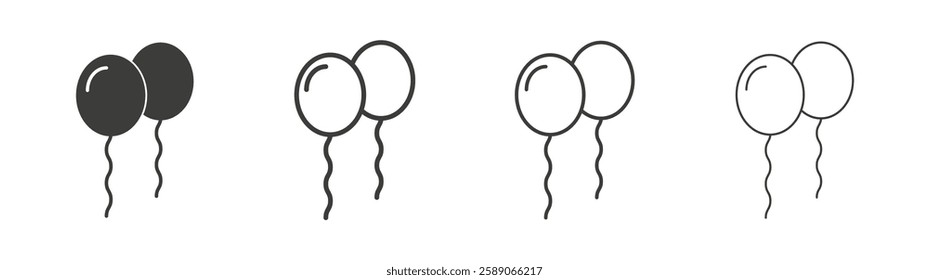 Balloons icons set. Liner outlined and flat black color