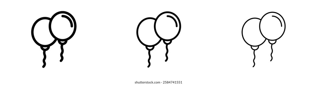 Balloons icons in three different stroke lines