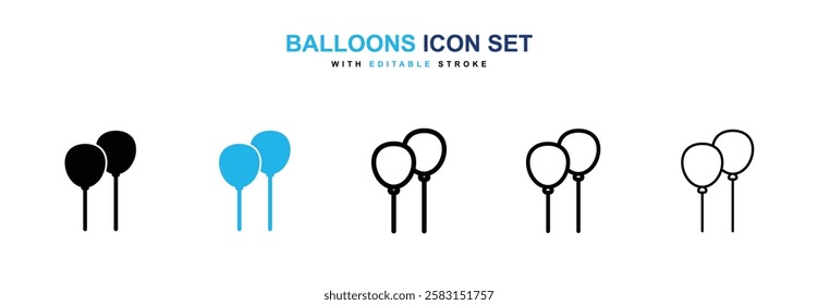 Balloons icons vector collection in black and blue colors on white background