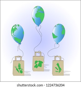 Balloons with the image of the planet the earth. Vector illustration.