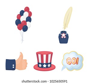 Balloons, inkwell with a pen, Uncle Sam's hat. The patriot's day set collection icons in cartoon style vector symbol stock illustration web.