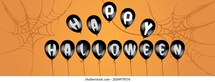 balloons with inscription happy halloween. vector advertising banner