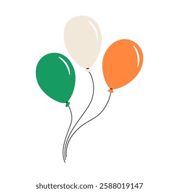 Balloons in Irish flag colors. Air balloons of green, white, orange colors. St. Patrick day or Ireland Independence Day decor for banner, card, festival, party invitations. Simple vector illustration.