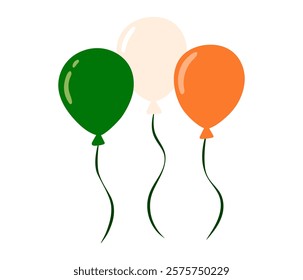 Balloons in Irish flag colors. Festive on St. Patrick's day. Ireland holiday lucky item, fortune symbol. Flat Vector illustration isolated on white background