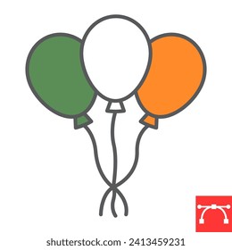 Balloons in irish flag line color icon, holidays and st.patricks day, party balloons vector icon, vector graphics, editable stroke outline sign, eps 10.