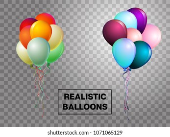 Balloons isolated colorful vector set on transparent background. Festive birthday or New Year celebration decoration. Realistic balloons isolated bunch. Party VIP glamour present.
