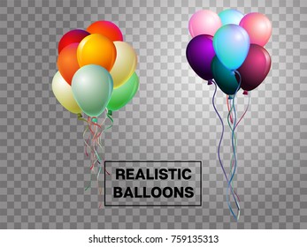 Balloons isolated colorful vector set on transparent background. Festive birthday or New Year celebration design element. Realistic balloons isolated bunch. Party VIP glamour present.