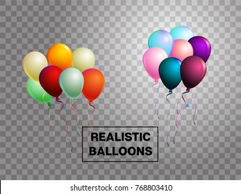 Balloons isolated colorful vector set on transparent background. Festive birthday or New Year celebration design element. Realistic flying balloons isolated bunch. Party VIP glamour present.