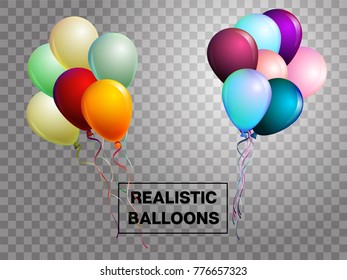 Balloons isolated colorful vector set on transparent background. Festive birthday or New Year celebration decoration. Realistic balloons isolated bouquet. Party VIP love wedding decoration.