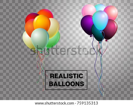 Balloons isolated colorful vector set on transparent background. Festive birthday or New Year celebration design element. Realistic balloons isolated bunch. Party VIP glamour present.