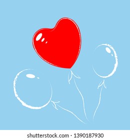 Balloons isolated icon on blue background. Three colorful balloons. Heart. Flat style vector illustration