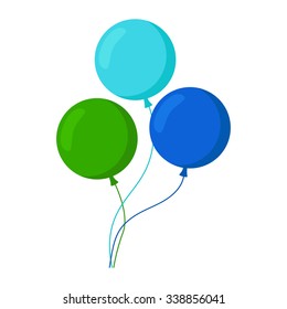 Balloons isolated icon on white background. Three colorful balloons. Flat style vector illustration. 